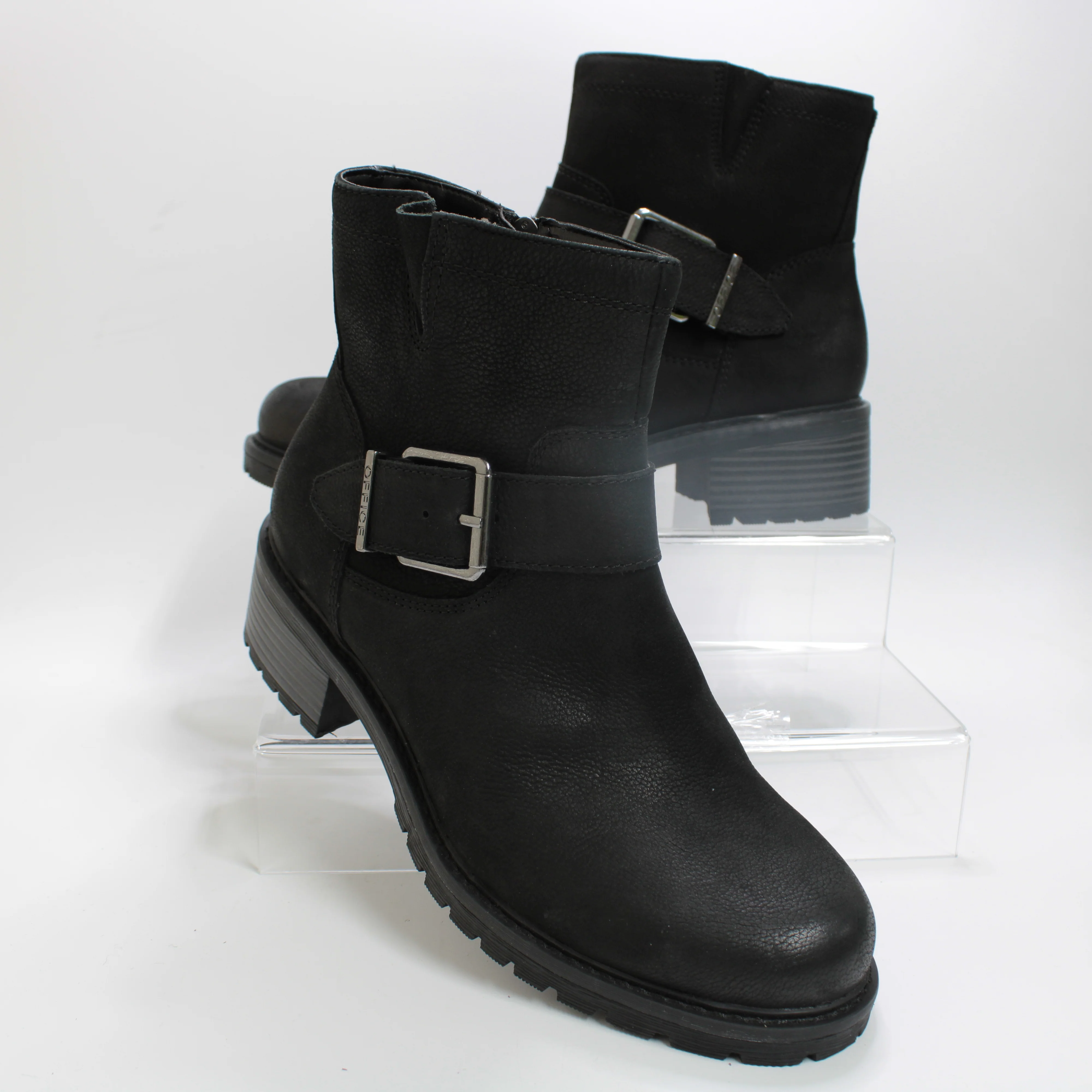 Womens OFFICE Avril Cleat Sole Buckle Boots Black Nubuck - Image 5